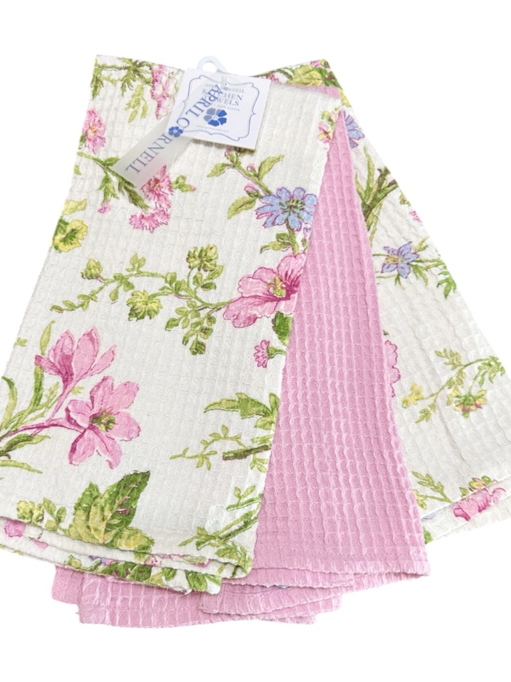 NEW ApriL Cornell GRACEFUL GARDEN Pink, Green, Lavender Kitchen Towel Set/3